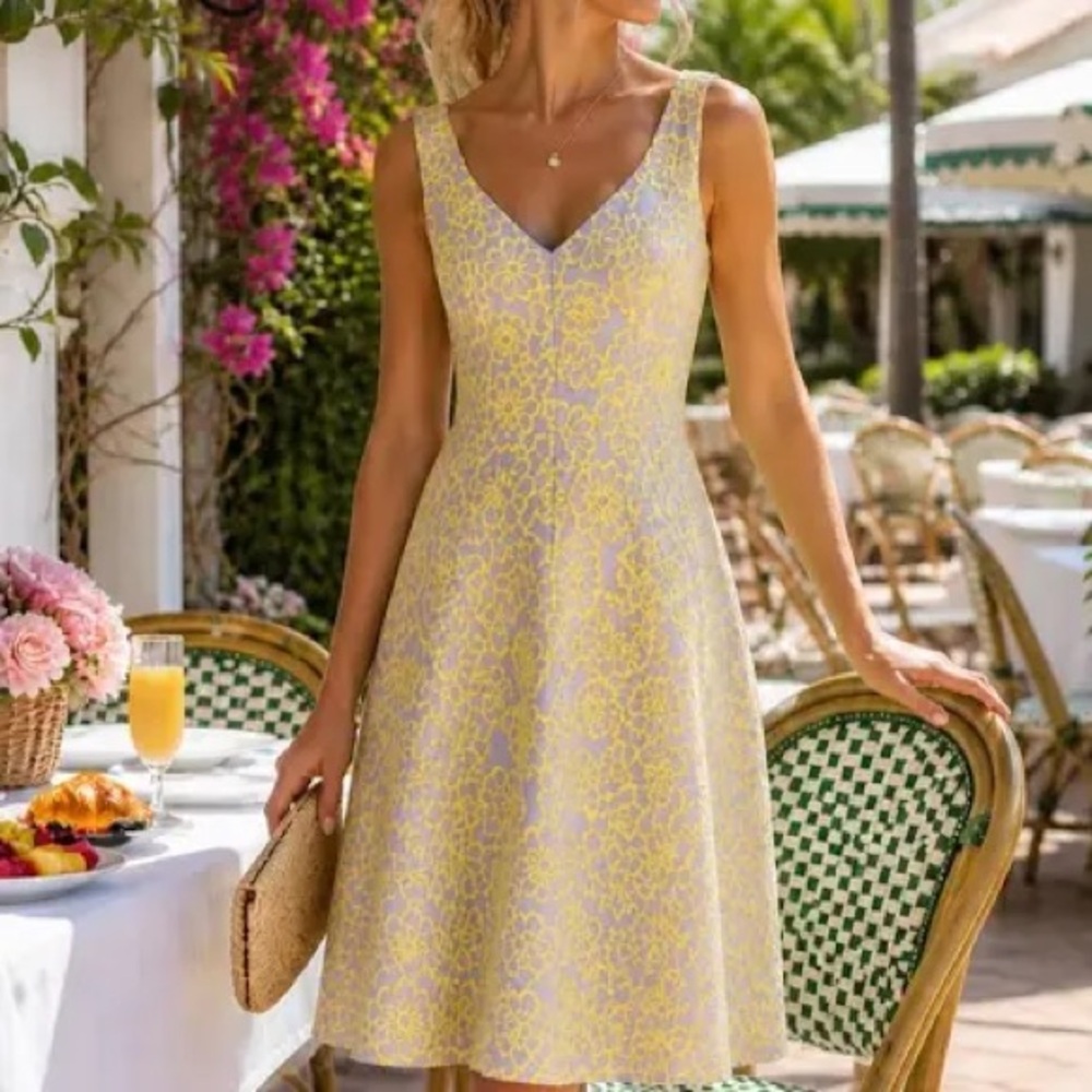 NWOT kate spade Yellow Floral Lace Dress with Lavender Underlay